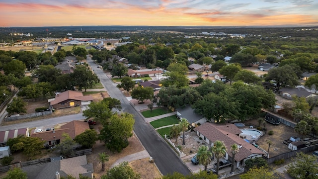 view of aerial view at dusk