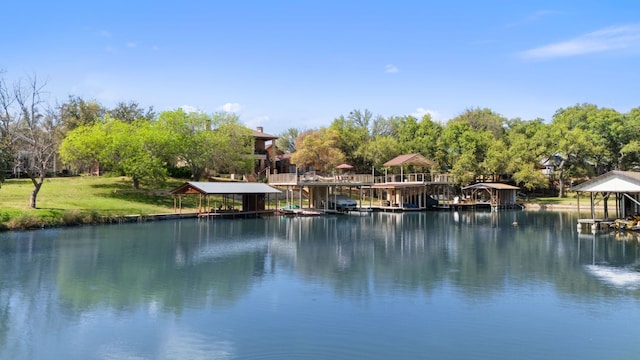 view of water feature with a gazebo and a boat dock