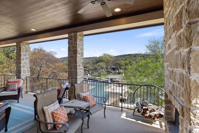 balcony with ceiling fan