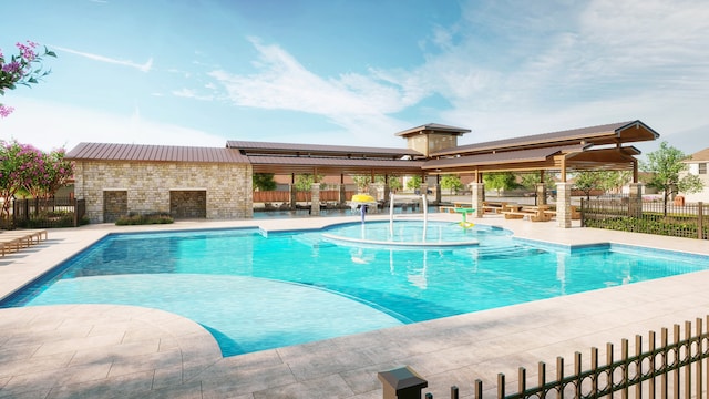 view of swimming pool featuring a patio