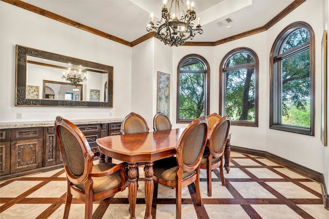 dining space featuring an inviting chandelier