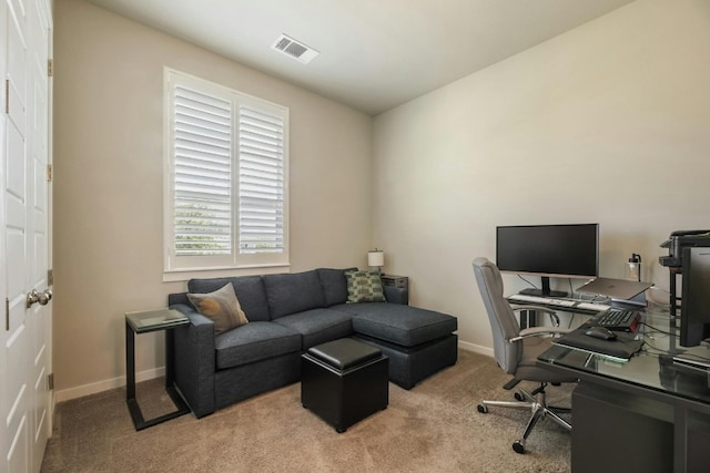 view of carpeted home office