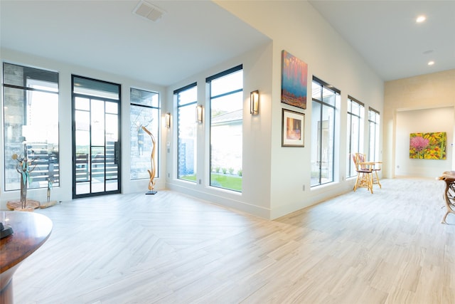 interior space featuring light parquet flooring