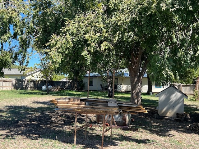 view of yard with a storage shed