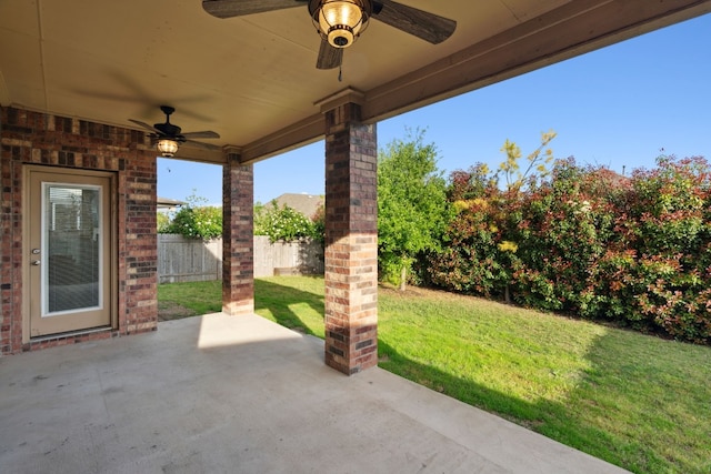 view of patio featuring ceiling fan