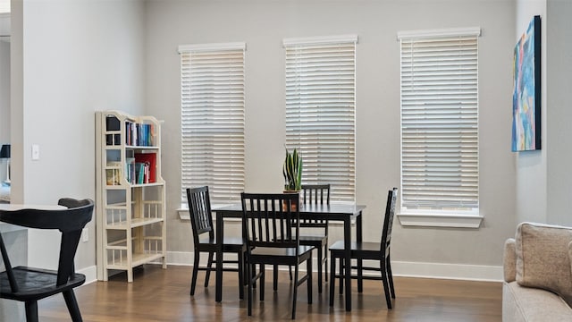 dining room with dark wood-type flooring