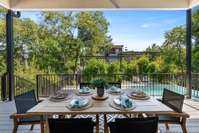 deck featuring a fenced in pool