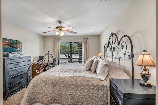 bedroom featuring carpet flooring and ceiling fan