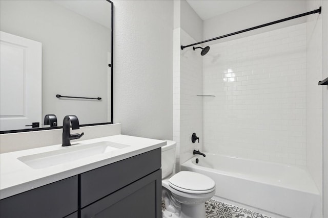 full bathroom featuring a textured wall, vanity, toilet, and shower / bathtub combination