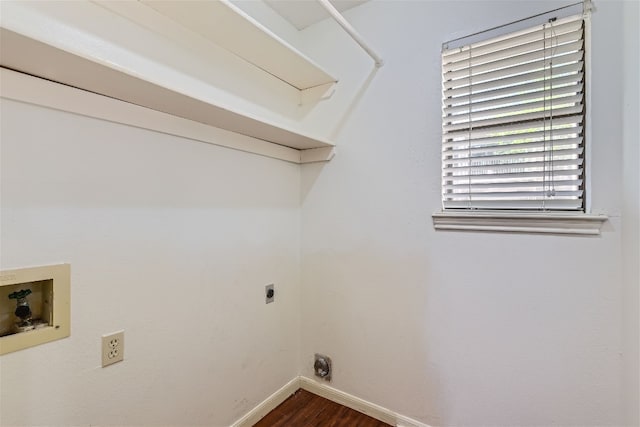 laundry area with washer hookup, dark wood-type flooring, and electric dryer hookup