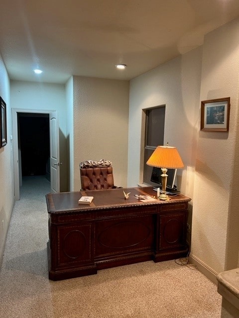 409 County Road 138th Rd, Burnet, TX 78611 - home office featuring baseboards and light carpet