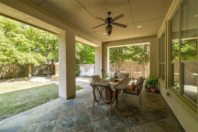 view of patio with ceiling fan