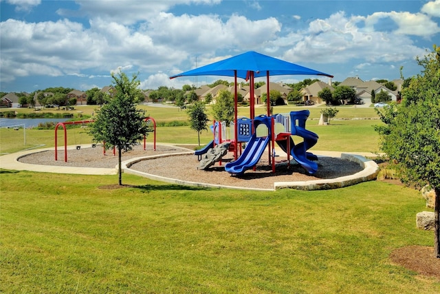 view of jungle gym featuring a yard