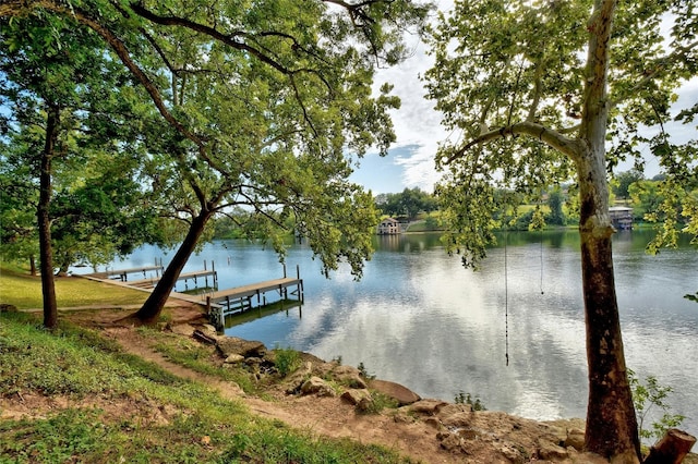 dock area featuring a water view