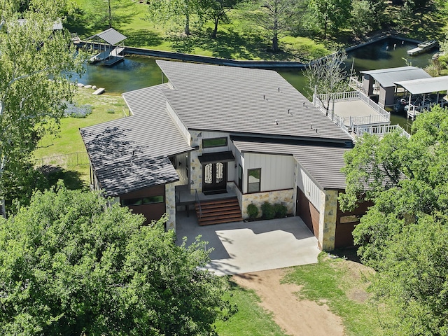 aerial view with a water view