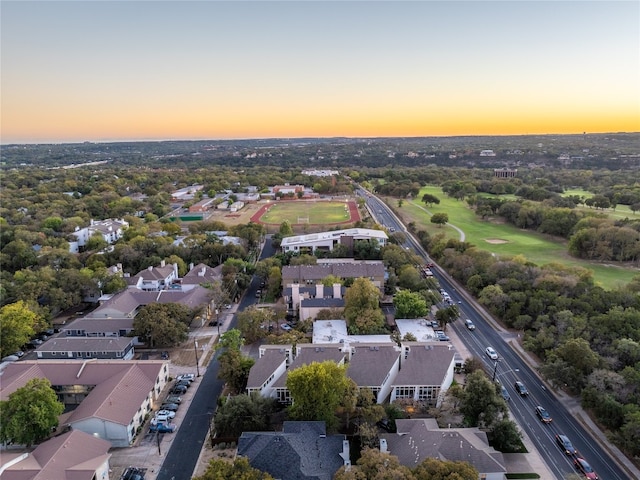 view of aerial view at dusk