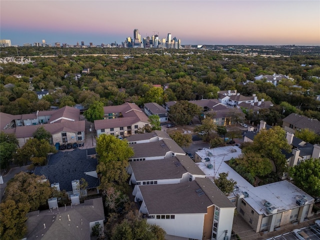 view of aerial view at dusk