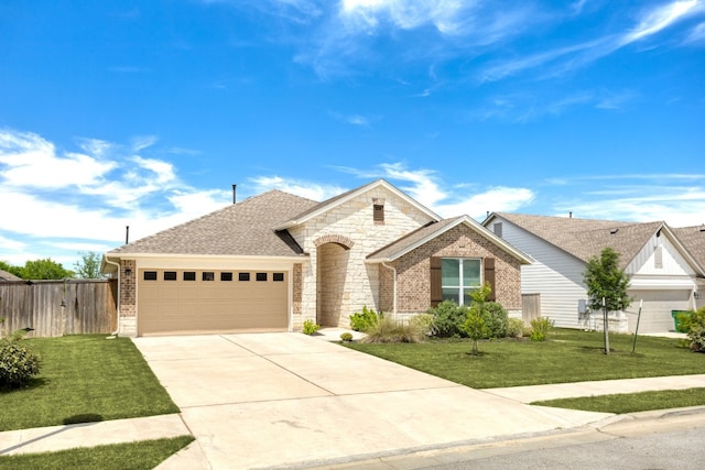 view of front facade featuring a front yard and a garage