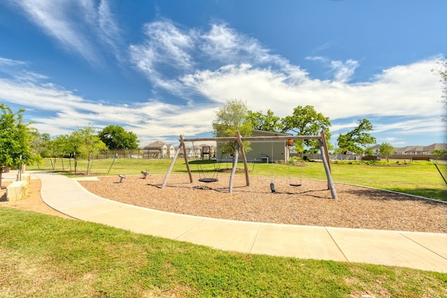 view of jungle gym with a yard