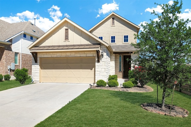 craftsman-style home with a front yard and a garage