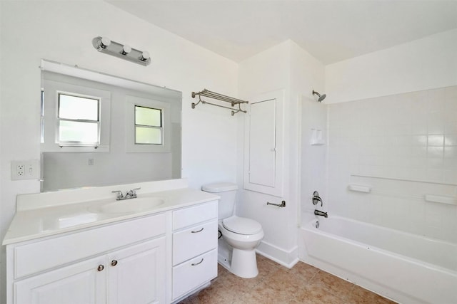 full bathroom with tile patterned flooring, vanity, toilet, and shower / bathtub combination