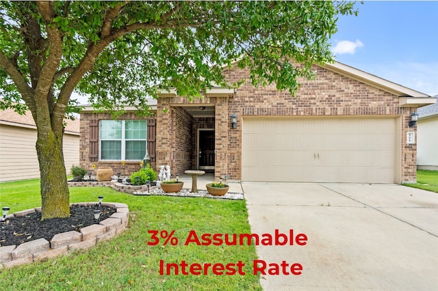 view of front facade with a garage and a front yard