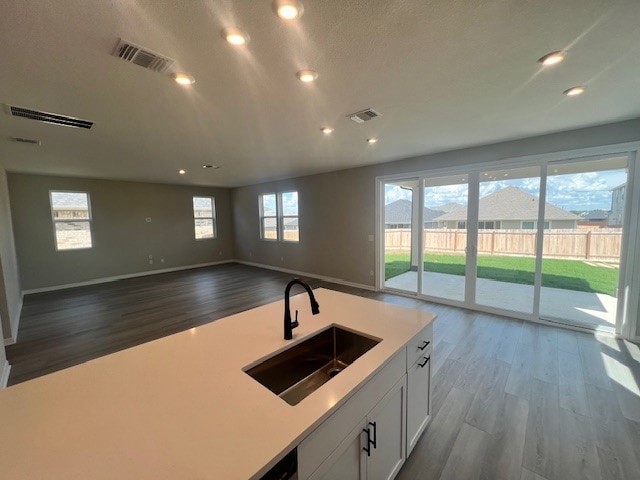 kitchen featuring sink, hardwood / wood-style floors, and white cabinetry