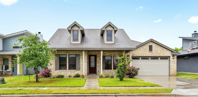 view of front facade with a garage and a front yard