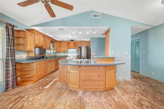 kitchen featuring a center island, light hardwood / wood-style floors, and stainless steel appliances