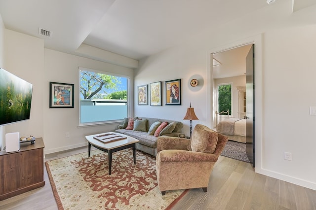 living room featuring light wood-type flooring