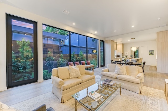 living room featuring light hardwood / wood-style flooring