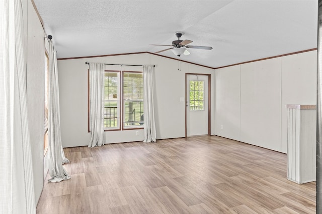 unfurnished room with lofted ceiling, light wood-type flooring, and a wealth of natural light