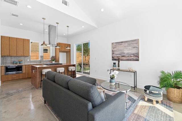 living room with sink