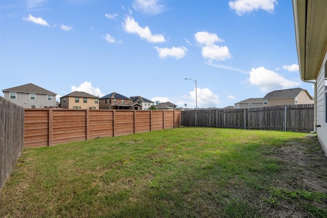 view of yard with a residential view and a fenced backyard