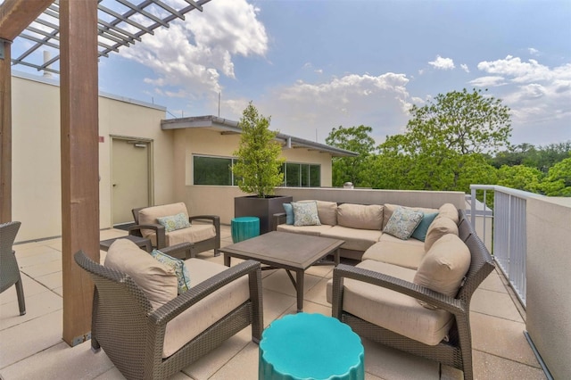 view of patio / terrace featuring an outdoor hangout area and a pergola