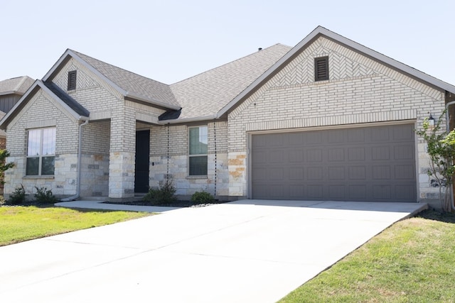 view of front of property with a garage and a front yard