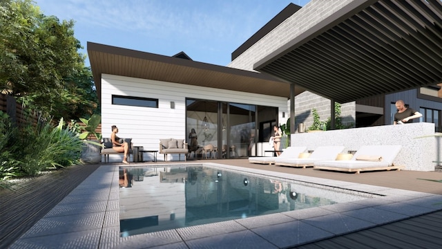 view of swimming pool with a deck