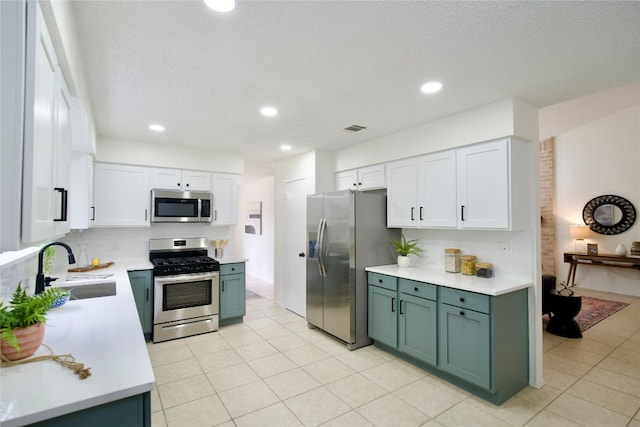 kitchen featuring white cabinets, decorative backsplash, sink, and appliances with stainless steel finishes