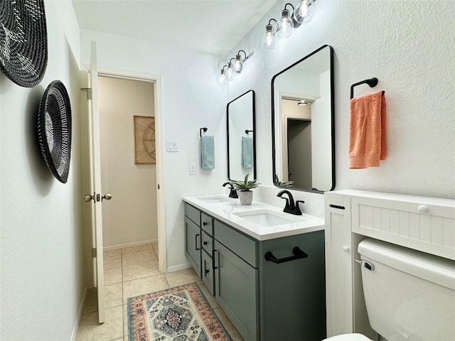 bathroom with tile patterned flooring, vanity, and toilet