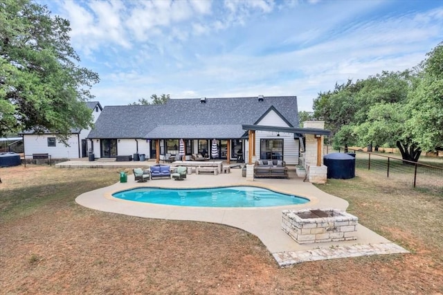 view of swimming pool featuring an outdoor hangout area and a patio