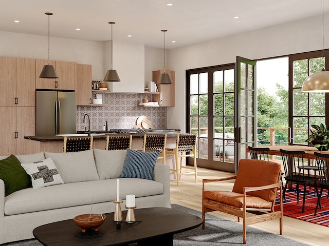 living room featuring light hardwood / wood-style flooring