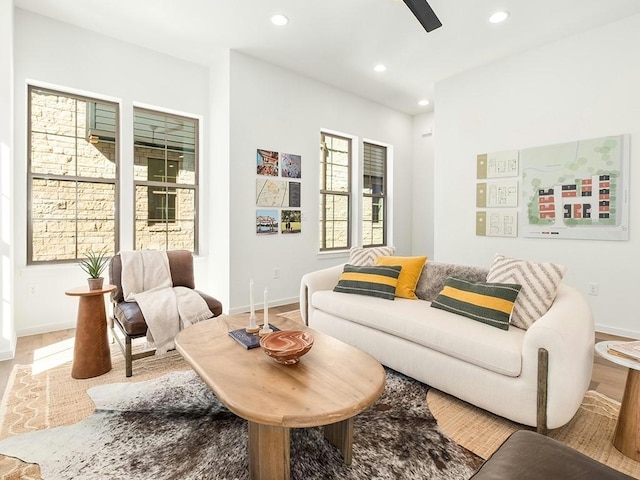 living room with ceiling fan