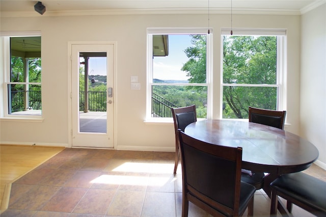 dining room with ornamental molding and plenty of natural light