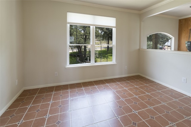 empty room with crown molding and plenty of natural light