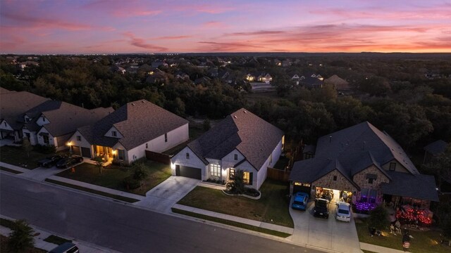 view of aerial view at dusk