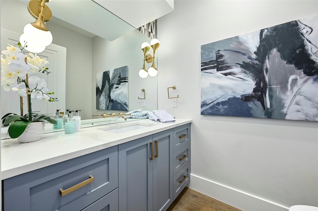 bathroom featuring vanity and hardwood / wood-style floors