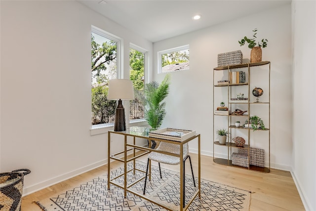 home office featuring light hardwood / wood-style floors