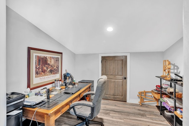 home office featuring light hardwood / wood-style flooring