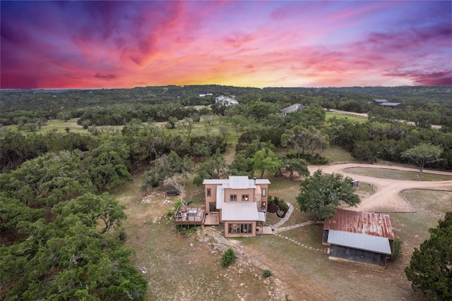 view of aerial view at dusk