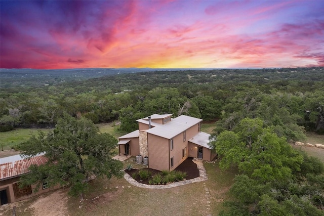 view of aerial view at dusk